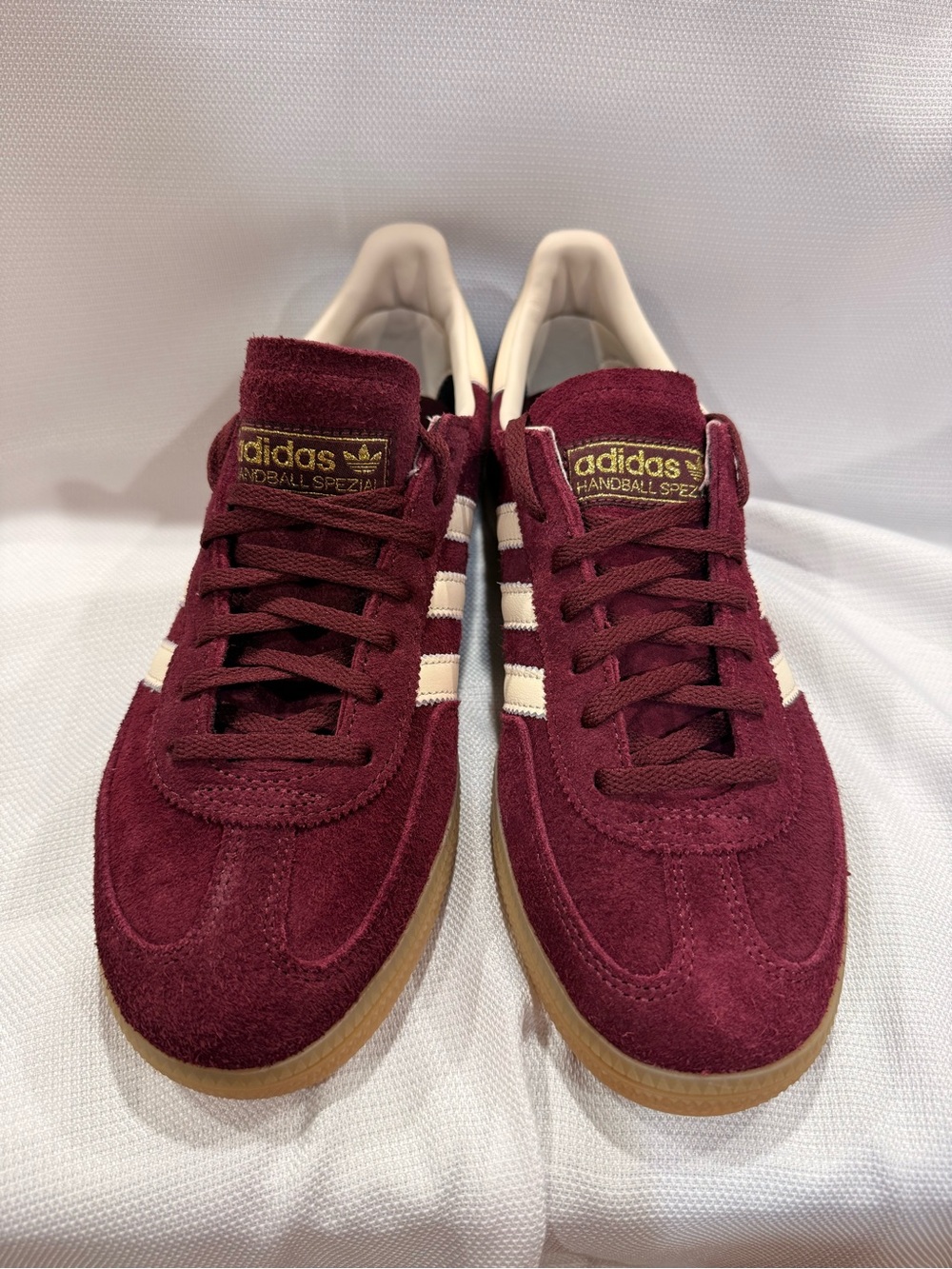 adidas Handball Spezial women’s 9.5 Burgundy Suede Sneakers with cream Stripes
